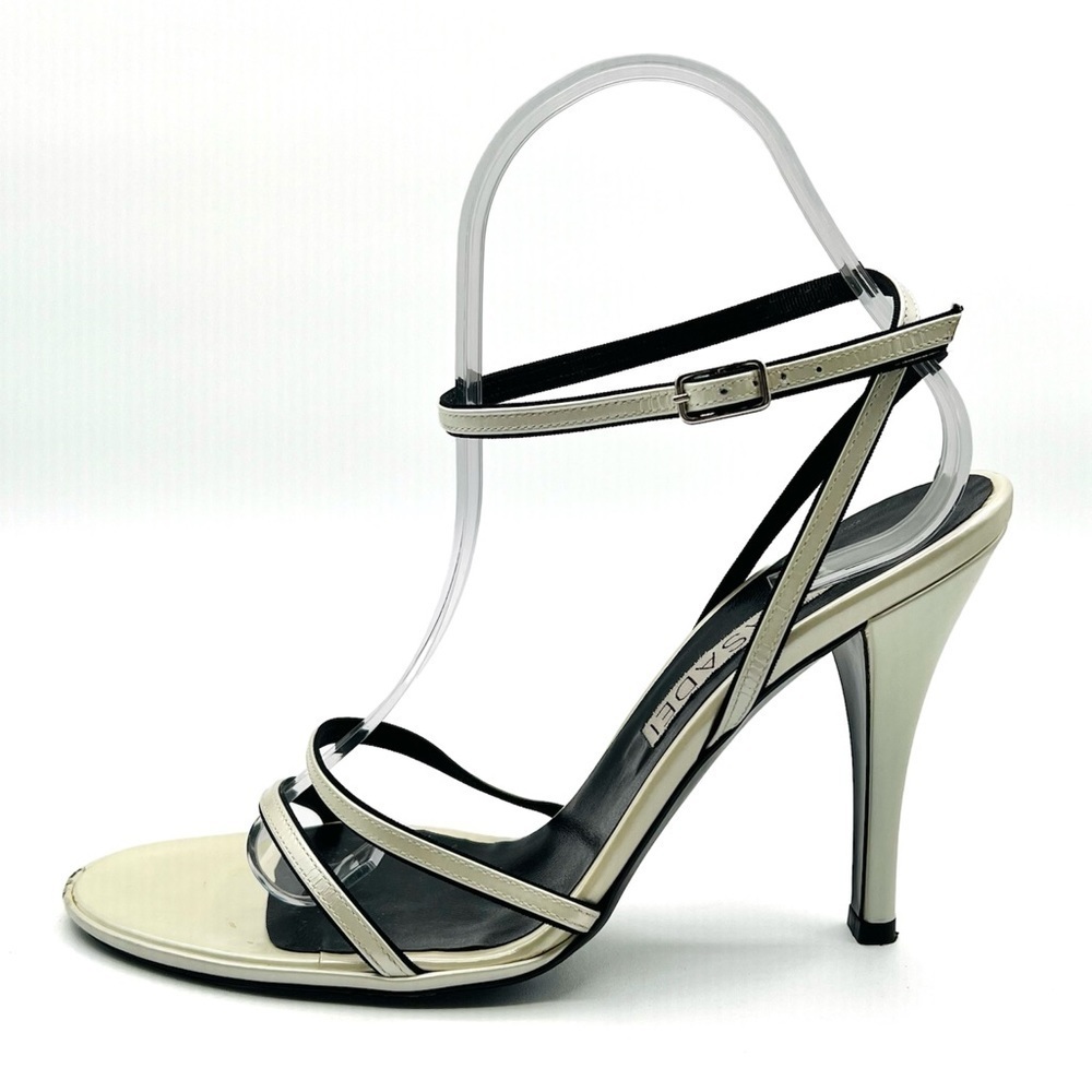 CASADEI LEATHER CREAM HEELS STRAPPY SANDALS ANKLE SHOES MADE IN ITALY WOMAN 9